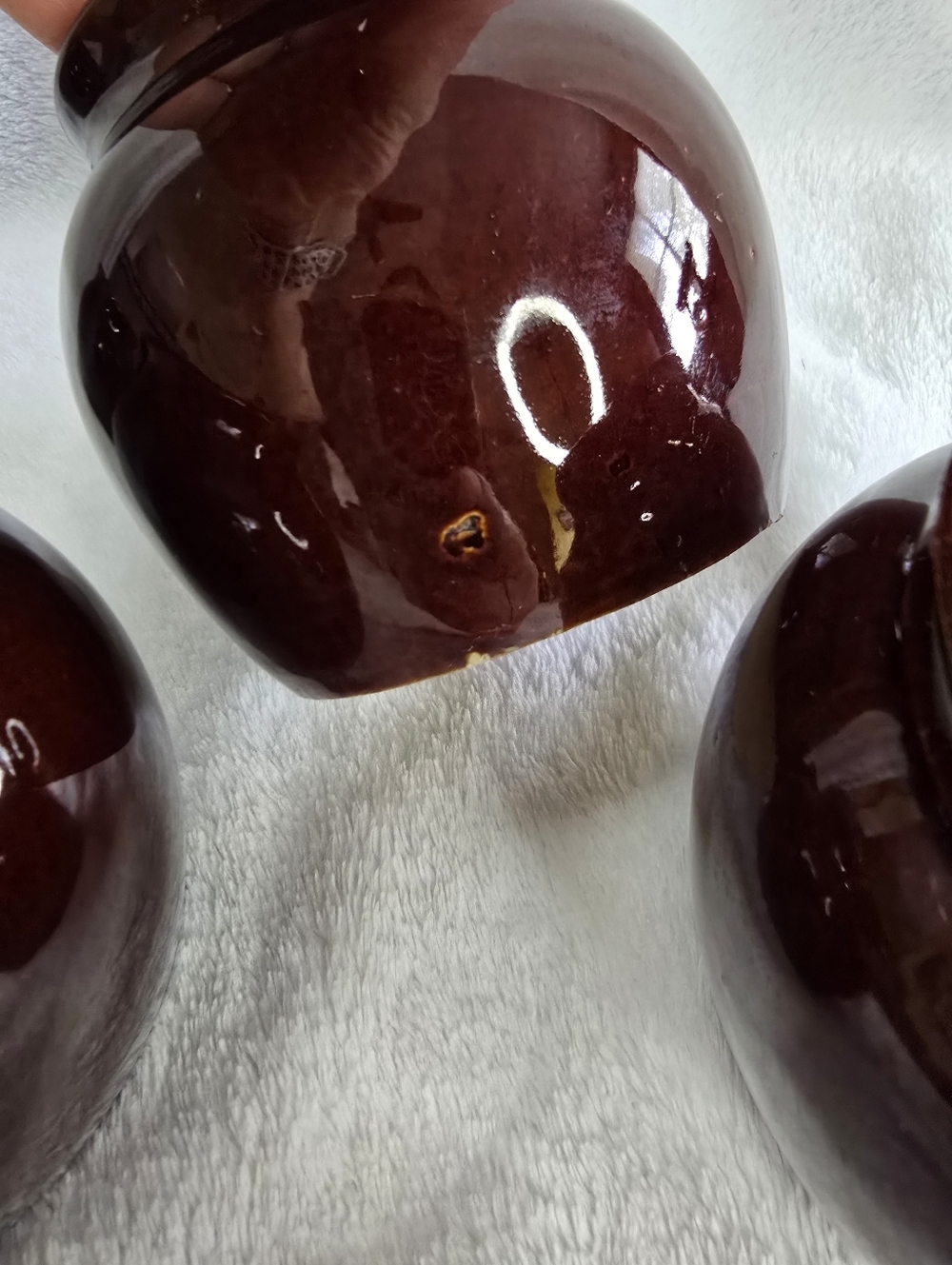 Set of 4 Vintage Brown Glazed Ceramic Individual Bean Pots USA 3.5" - Picture 4 of 7